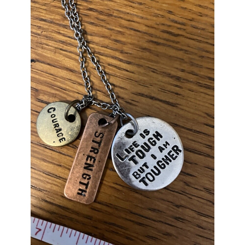 KIS Stamped With Love Charm Necklace 16" Copper Gold Silver Strength Courage